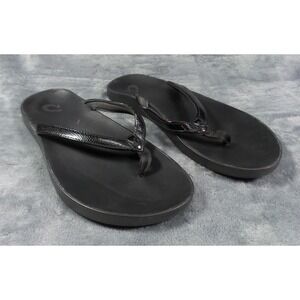 Olukai Sandals Womens‎ Size 10 Black Puawe Flip Flop Thong Comfort 20498